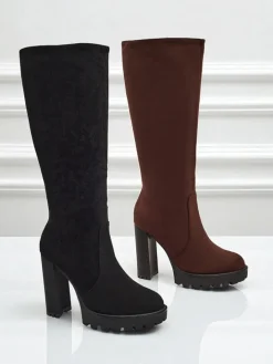 Kozaki Na Obcasie|Kozaki Z Ociepleniem^Royalfashion Damskie kozaki eko zamszowe na słupku GaleNest czarny