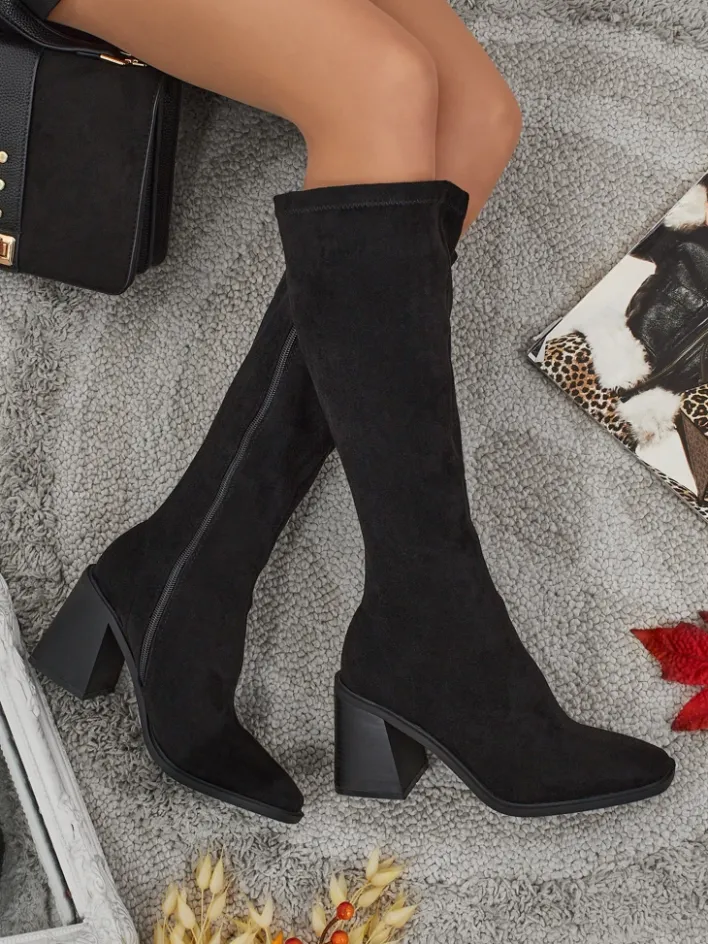 Kozaki Na Płaskim Obcasie|Kozaki Bez Ocieplenia^Royalfashion Damskie kozaki eko zamszowe na słupku Ismara