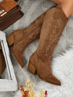 Kozaki Na Obcasie|Kozaki Bez Ocieplenia^Royalfashion Damskie kozaki typu kowbojki Marivelle brązowy