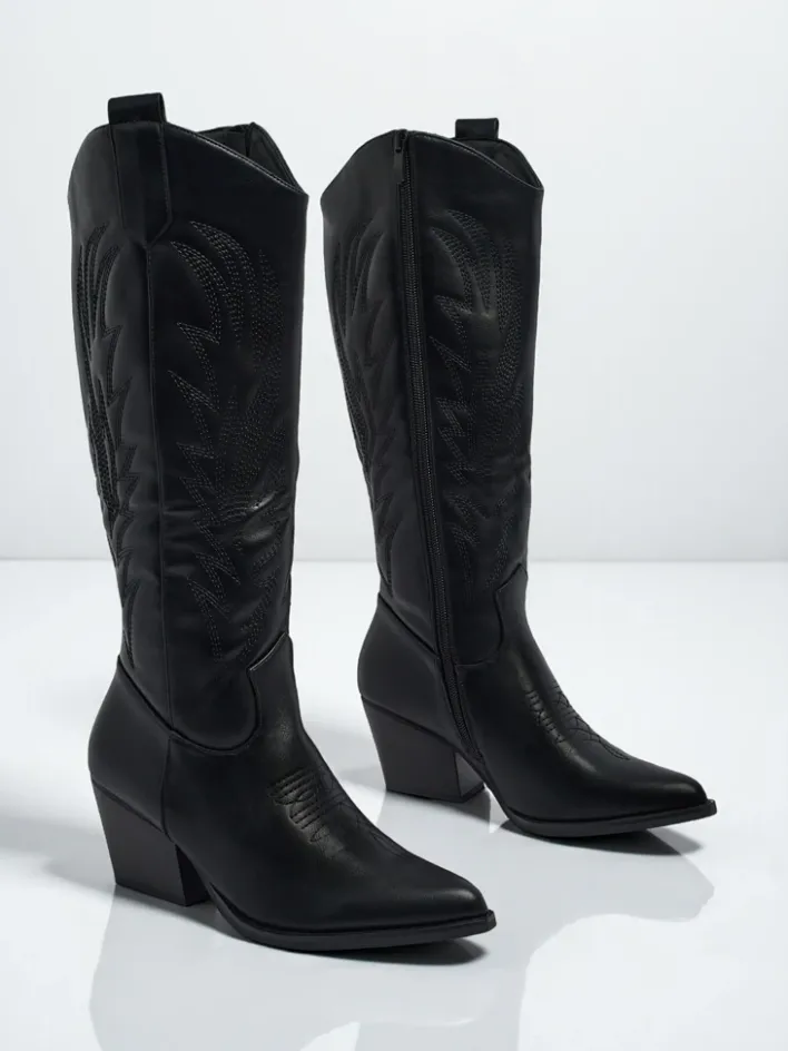 Kozaki Bez Ocieplenia|Kozaki Do Kolana^Royalfashion Damskie kozaki typu kowbojki Marivelle czarny