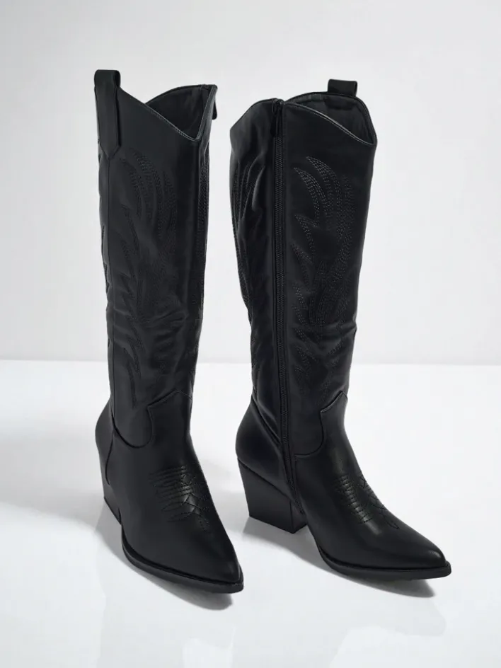 Kozaki Bez Ocieplenia|Kozaki Do Kolana^Royalfashion Damskie kozaki typu kowbojki Marivelle czarny