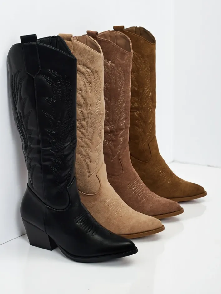 Kozaki Bez Ocieplenia|Kozaki Do Kolana^Royalfashion Damskie kozaki typu kowbojki Marivelle czarny