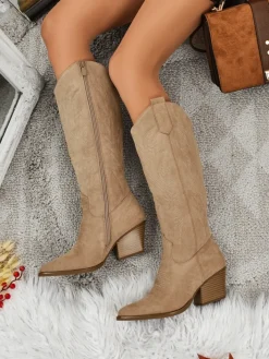 Kozaki Na Obcasie|Kozaki Bez Ocieplenia^Royalfashion Damskie kozaki typu kowbojki Marivelle jasny brązowy