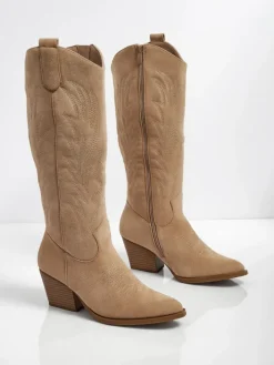 Kozaki Na Obcasie|Kozaki Bez Ocieplenia^Royalfashion Damskie kozaki typu kowbojki Marivelle jasny brązowy