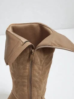 Kozaki Na Obcasie|Kozaki Bez Ocieplenia^Royalfashion Damskie kozaki typu kowbojki Marivelle jasny brązowy