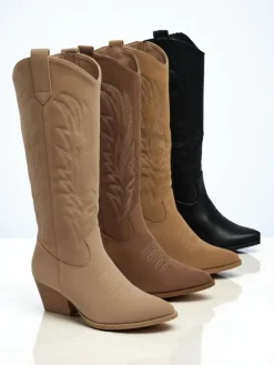 Kozaki Na Obcasie|Kozaki Bez Ocieplenia^Royalfashion Damskie kozaki typu kowbojki Marivelle jasny brązowy