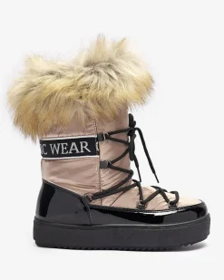 Śniegowce^Royalfashion Damskie lakierowane buty a'la śniegowce w złoto- różowym kolorze Fursav- Obuwie złoty