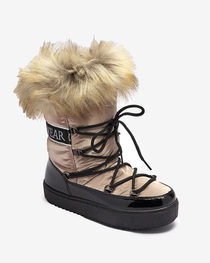 Śniegowce^Royalfashion Damskie lakierowane buty a'la śniegowce w złoto- różowym kolorze Fursav- Obuwie złoty
