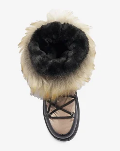 Śniegowce^Royalfashion Damskie lakierowane buty a'la śniegowce w złoto- różowym kolorze Fursav- Obuwie złoty