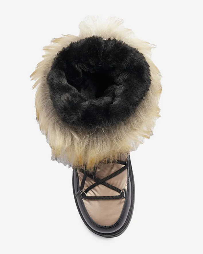 Śniegowce^Royalfashion Damskie lakierowane buty a'la śniegowce w złoto- różowym kolorze Fursav- Obuwie złoty