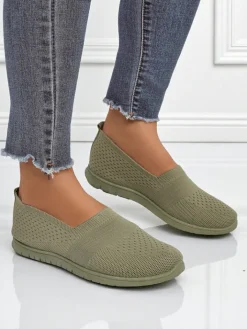 Półbuty^Royalfashion Damskie mokasyny Gaia Verde – wygodne zielone buty z tkaniny na płaskim obcasie zielony