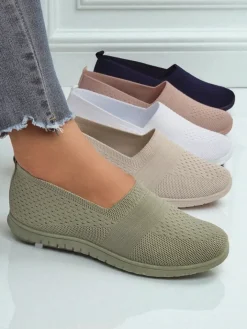 Półbuty^Royalfashion Damskie mokasyny Gaia Verde – wygodne zielone buty z tkaniny na płaskim obcasie zielony