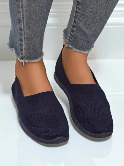 Półbuty^Royalfashion Damskie mokasyny Lyra Granatowe oddychające tkanina na płaskiej podeszwie Granatowy