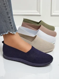 Półbuty^Royalfashion Damskie mokasyny Lyra Granatowe oddychające tkanina na płaskiej podeszwie Granatowy