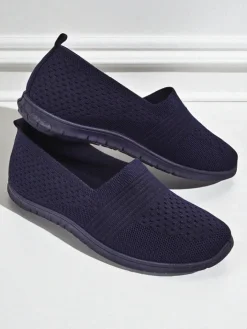 Półbuty^Royalfashion Damskie mokasyny Lyra Granatowe oddychające tkanina na płaskiej podeszwie Granatowy