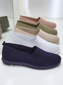 Półbuty^Royalfashion Damskie mokasyny Lyra Granatowe oddychające tkanina na płaskiej podeszwie Granatowy