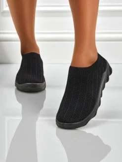 Bieganie, Ćwiczenia I Trening^Royalfashion Damskie sneakersy Andromeda Nero – czarne, lekkie buty tekstylne na płaskiej podeszwie czarny