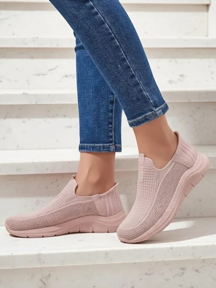 Ugc|Bieganie, Ćwiczenia I Trening^Royalfashion Damskie sneakersy Apollo Rosa – różowe buty slip-on z tkaniny na płaskiej podeszwie różowy