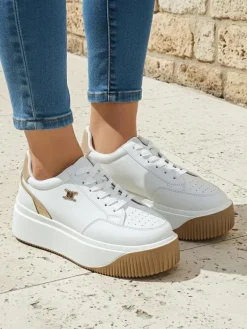 Ugc|Sneakersy^Royalfashion Damskie sneakersy Arianna Bianco na platformie ze skóry ekologicznej 5 cm biały
