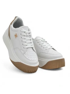 Ugc|Sneakersy^Royalfashion Damskie sneakersy Arianna Bianco na platformie ze skóry ekologicznej 5 cm biały