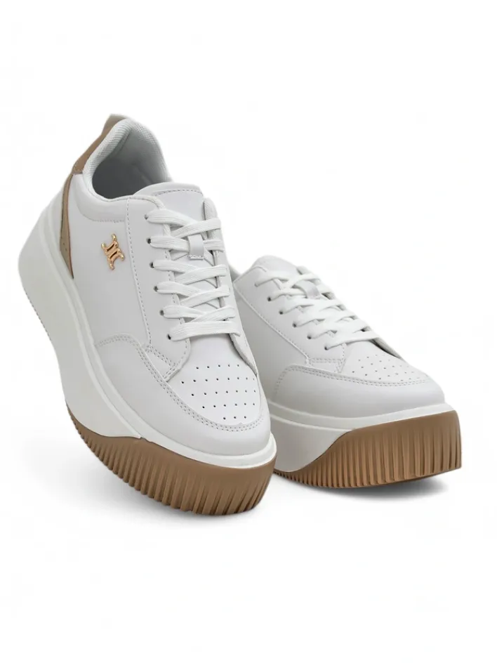 Ugc|Sneakersy^Royalfashion Damskie sneakersy Arianna Bianco na platformie ze skóry ekologicznej 5 cm biały