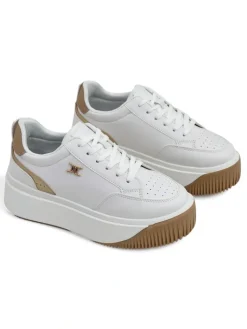 Ugc|Sneakersy^Royalfashion Damskie sneakersy Arianna Bianco na platformie ze skóry ekologicznej 5 cm biały