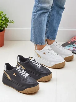 Ugc|Sneakersy^Royalfashion Damskie sneakersy Arianna Bianco na platformie ze skóry ekologicznej 5 cm biały