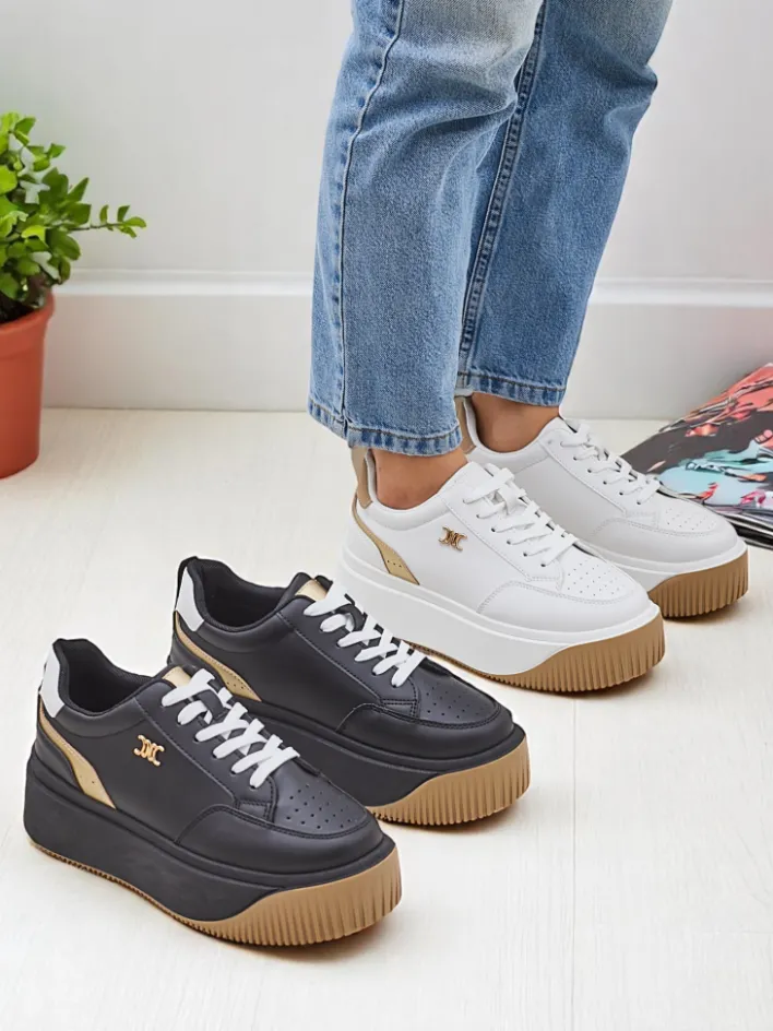 Ugc|Sneakersy^Royalfashion Damskie sneakersy Arianna Bianco na platformie ze skóry ekologicznej 5 cm biały