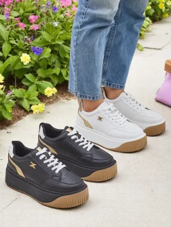 Ugc|Sneakersy^Royalfashion Damskie sneakersy Arianna Bianco na platformie ze skóry ekologicznej 5 cm biały