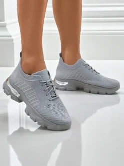 Bieganie, Ćwiczenia I Trening^Royalfashion Damskie Sneakersy Atenea Light Szare tkaninowe na płaskiej podeszwie 4,5 cm Jasny szary
