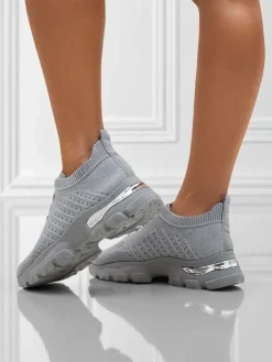 Bieganie, Ćwiczenia I Trening^Royalfashion Damskie Sneakersy Atenea Light Szare tkaninowe na płaskiej podeszwie 4,5 cm Jasny szary