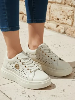 Ugc|Sneakersy^Royalfashion Damskie sneakersy Callista beżowe skóra ekologiczna wiosna płaski obcas beżowy