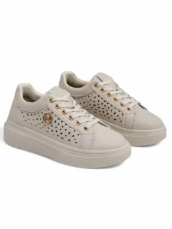 Ugc|Sneakersy^Royalfashion Damskie sneakersy Callista beżowe skóra ekologiczna wiosna płaski obcas beżowy