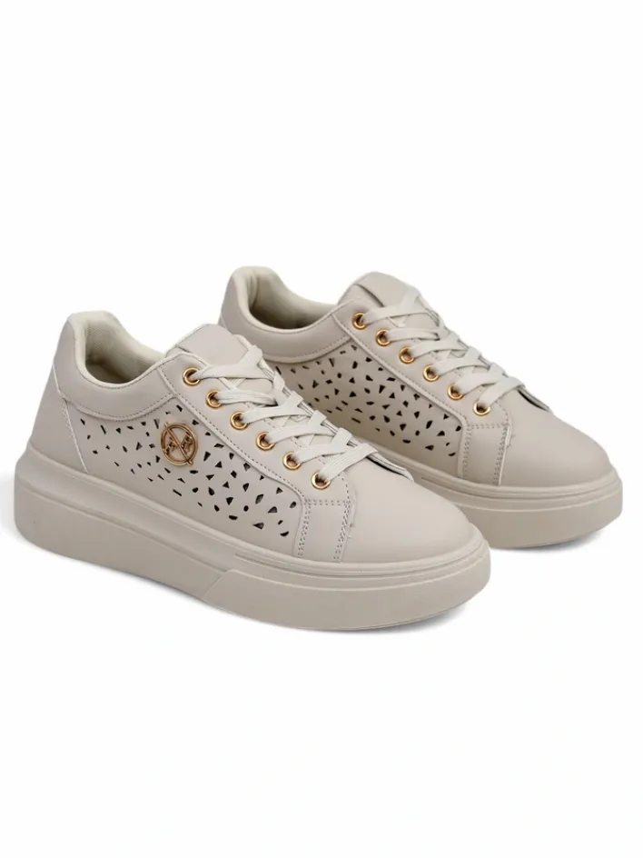 Ugc|Sneakersy^Royalfashion Damskie sneakersy Callista beżowe skóra ekologiczna wiosna płaski obcas beżowy