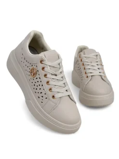 Ugc|Sneakersy^Royalfashion Damskie sneakersy Callista beżowe skóra ekologiczna wiosna płaski obcas beżowy