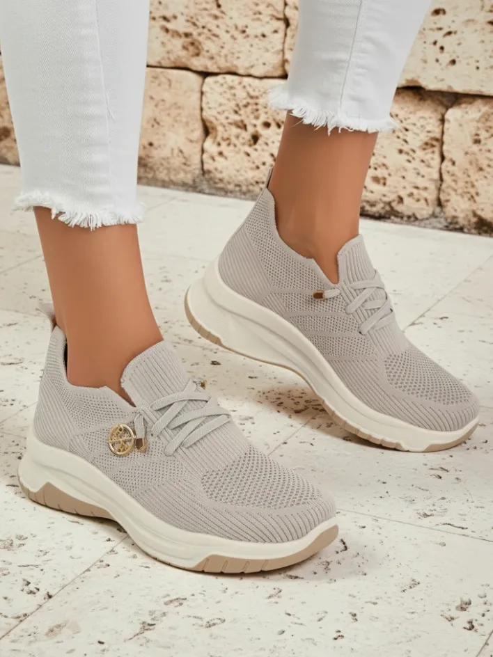 Ugc|Sportowe^Royalfashion Damskie sneakersy Selene – wygodne białe buty na płaskiej podeszwie Jasny szary