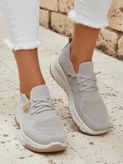 Ugc|Sportowe^Royalfashion Damskie sneakersy Selene – wygodne białe buty na płaskiej podeszwie Jasny szary