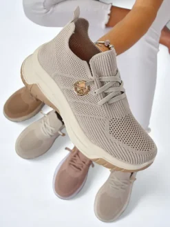 Ugc|Sportowe^Royalfashion Damskie sneakersy Selene – wygodne białe buty na płaskiej podeszwie Jasny szary