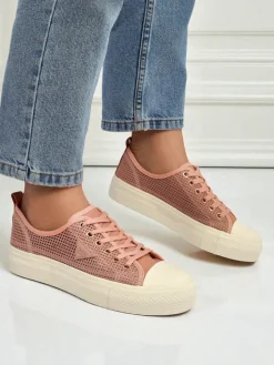 Trampki^Royalfashion Damskie trampki Afrodyta Rosa – przewiewne różowe buty z tkaniny na lato różowy