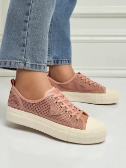 Trampki^Royalfashion Damskie trampki Afrodyta Rosa – przewiewne różowe buty z tkaniny na lato różowy