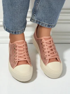 Trampki^Royalfashion Damskie trampki Afrodyta Rosa – przewiewne różowe buty z tkaniny na lato różowy