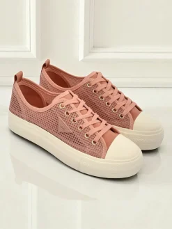 Trampki^Royalfashion Damskie trampki Afrodyta Rosa – przewiewne różowe buty z tkaniny na lato różowy