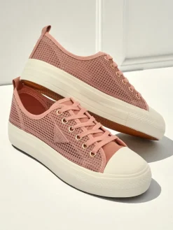 Trampki^Royalfashion Damskie trampki Afrodyta Rosa – przewiewne różowe buty z tkaniny na lato różowy