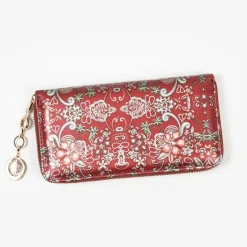 Portmonetki^Royalfashion Duży damski portfel z kwiecistym wzorem - Akcesoria Bordowy