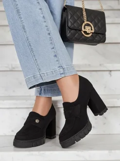 Mokasyny Na Obcasie^Royalfashion Eleganckie Czarne Buty Anitka z Ekoskóry czarny