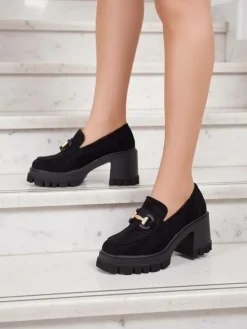 Półbuty|Mokasyny Na Obcasie^Royalfashion Eleganckie Sandały Vulcano w Kolorze Czarnego Zamszu czarny