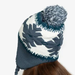 Czapki I Kapelusze^Royalfashion Granatowa damska ocieplana czapka w śnieżynki z pomponami - Akcesoria Granatowy