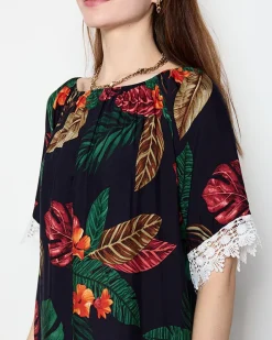 Narzutka Plażowa|Plus Size^Royalfashion Granatowa tunika damska w kwiatki - Odzież Granatowy