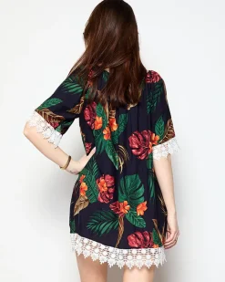 Narzutka Plażowa|Plus Size^Royalfashion Granatowa tunika damska w kwiatki - Odzież Granatowy