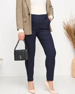 Legginsy / Tregginsy|Plus Size^Royalfashion Granatowe damskie ocieplane spodnie typu tregginsy PLUS SIZE - Odzież Granatowy